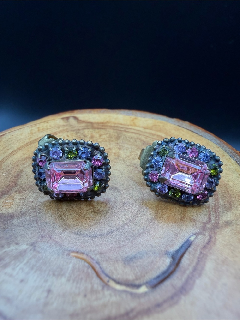 Vintage Sorelli pink Multi-Stone Cluster Stud Earrings